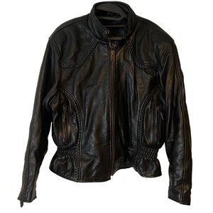 80s Vintage Moto Jacket Women XL Black USA Made Removable Liner Leather Mill